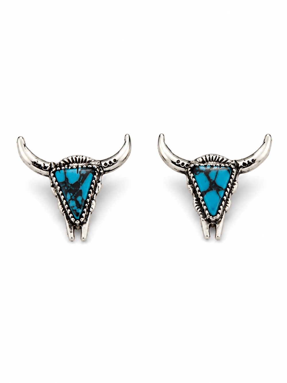 Myra Bag Turquoise Bull Skull Stud Earrings - Picture 5 of 8